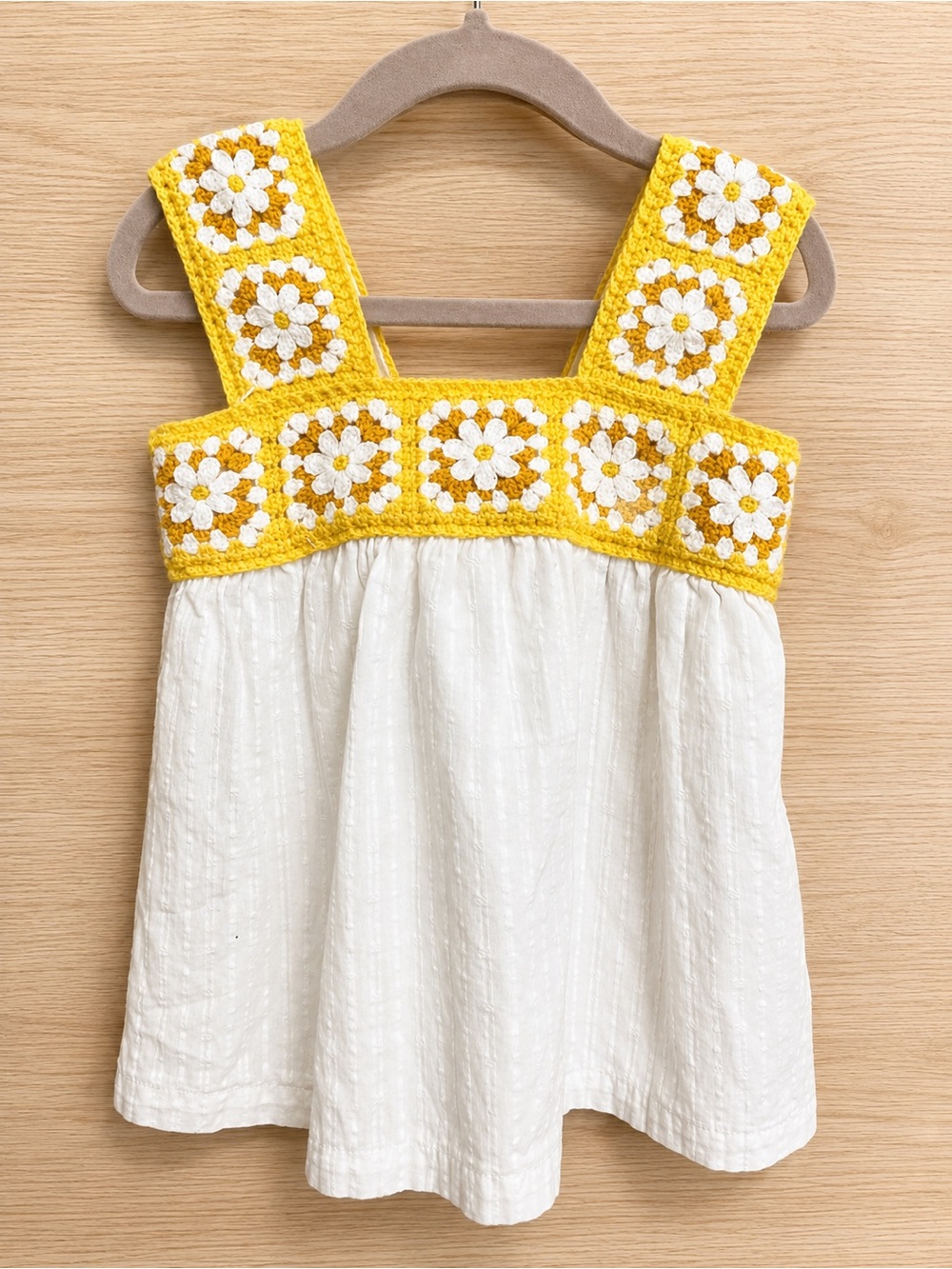 Haute Hippie White Dress with Yellow Crochet Daisy Yoke